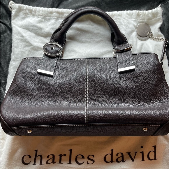 Charles David Black Leather Buckle Handle Handbag - Picture 2 of 5